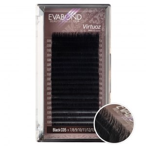 Черные ресницы EVABOND Virtuoz микс 0,7/С/7-13мм (20 линий)